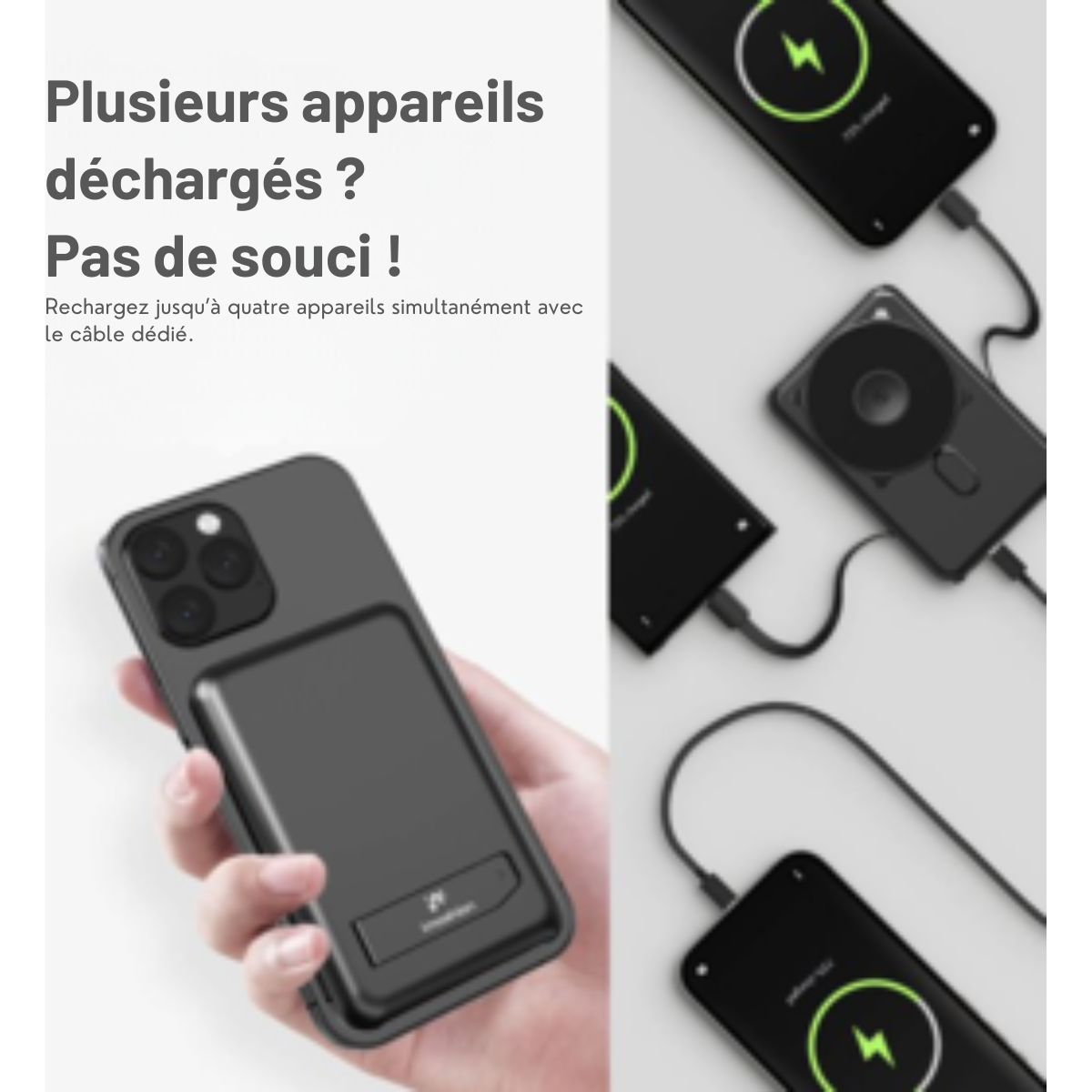 imoshion 4-in-1 Powerbank 10000 mAh avec câbles intégrés - Compatible Magsafe - Chargeur rapide 20W - Indicateur LED - USB C - Wireless Powerbank Adapté à iPhone 12/13/14/15/16 - Noir