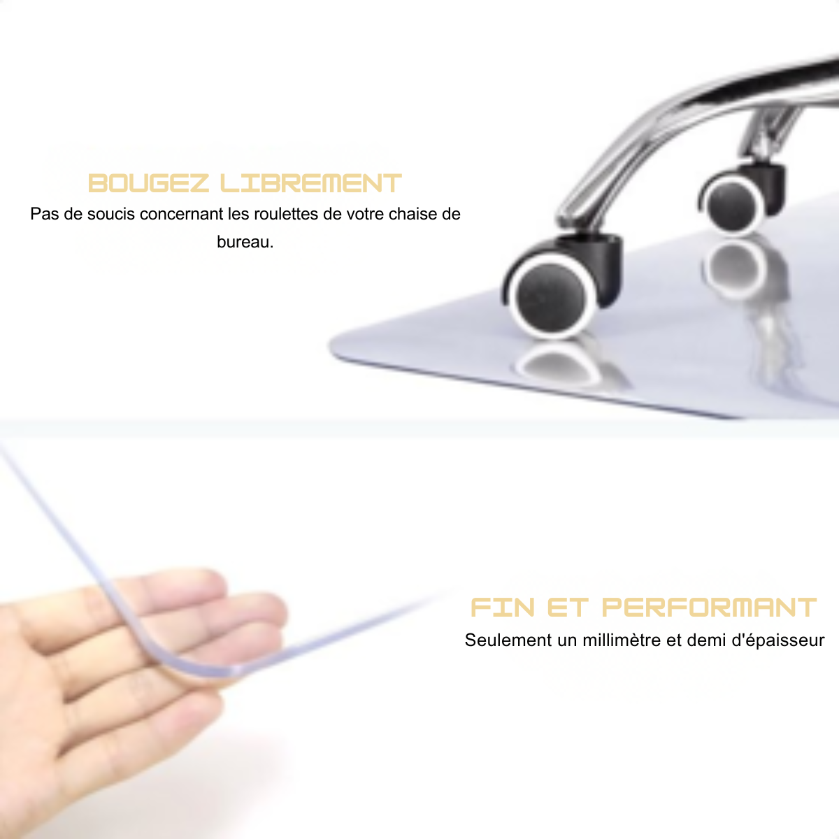 Protecteur de sol pour chaise de bureau - Goliving - Tapis de protection de bureau - PVC - Antibruit - Pour sols durs - 120 x 150 cm - Transparent