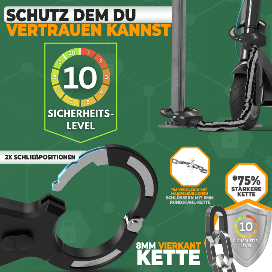 MIVELO Serrure à menottes pour vélos et scooters électriques - Niveau de sécurité 10 - Compacte et très résistante - Noire - 30 x 5 x 2 cm