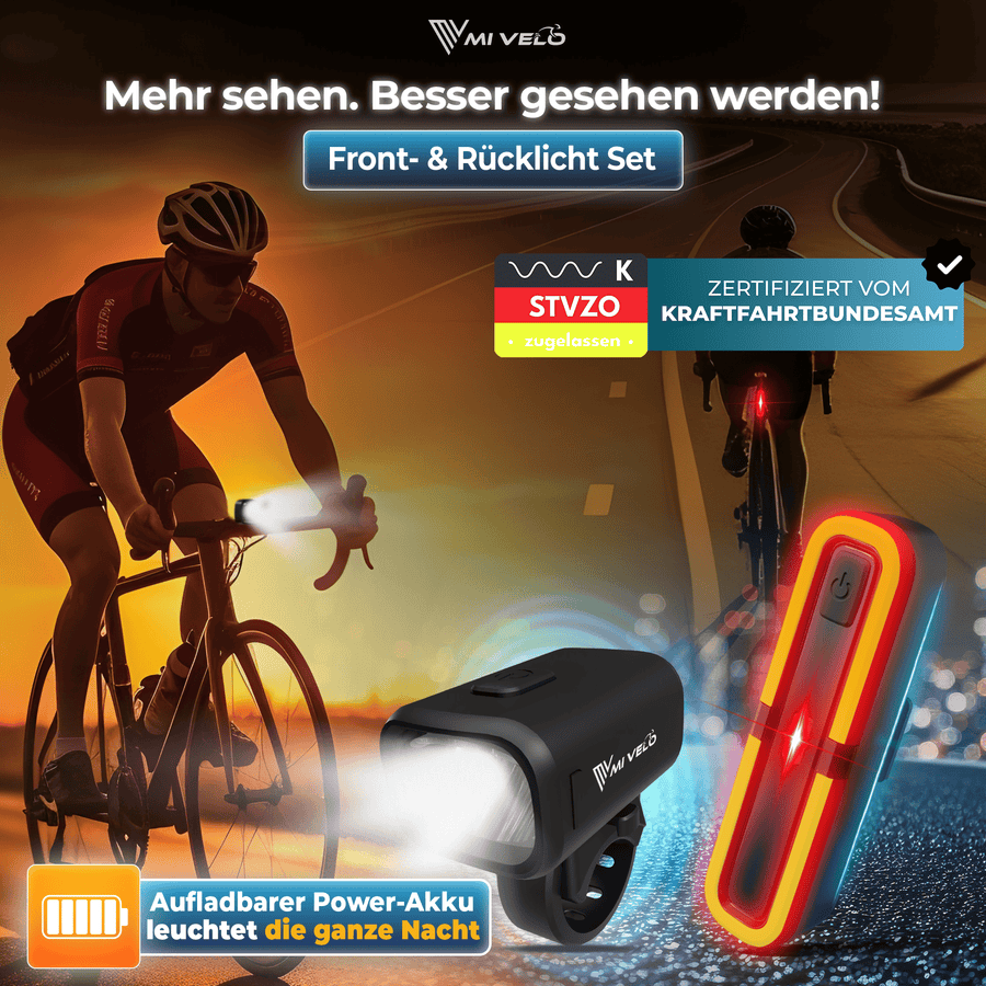 MiVelo Mv-spark bike light set - StVZO - USB C rechargeable - IPX5 waterproof - Spark Ultimate