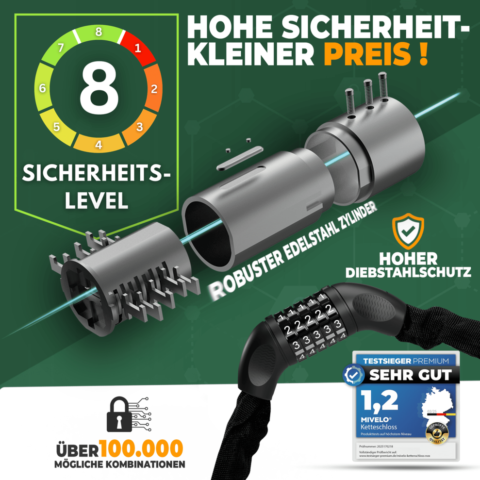 MIVELO Chaîne de vélo avec cadenas - 90 cm - Acier - Noir - Sûre et universelle