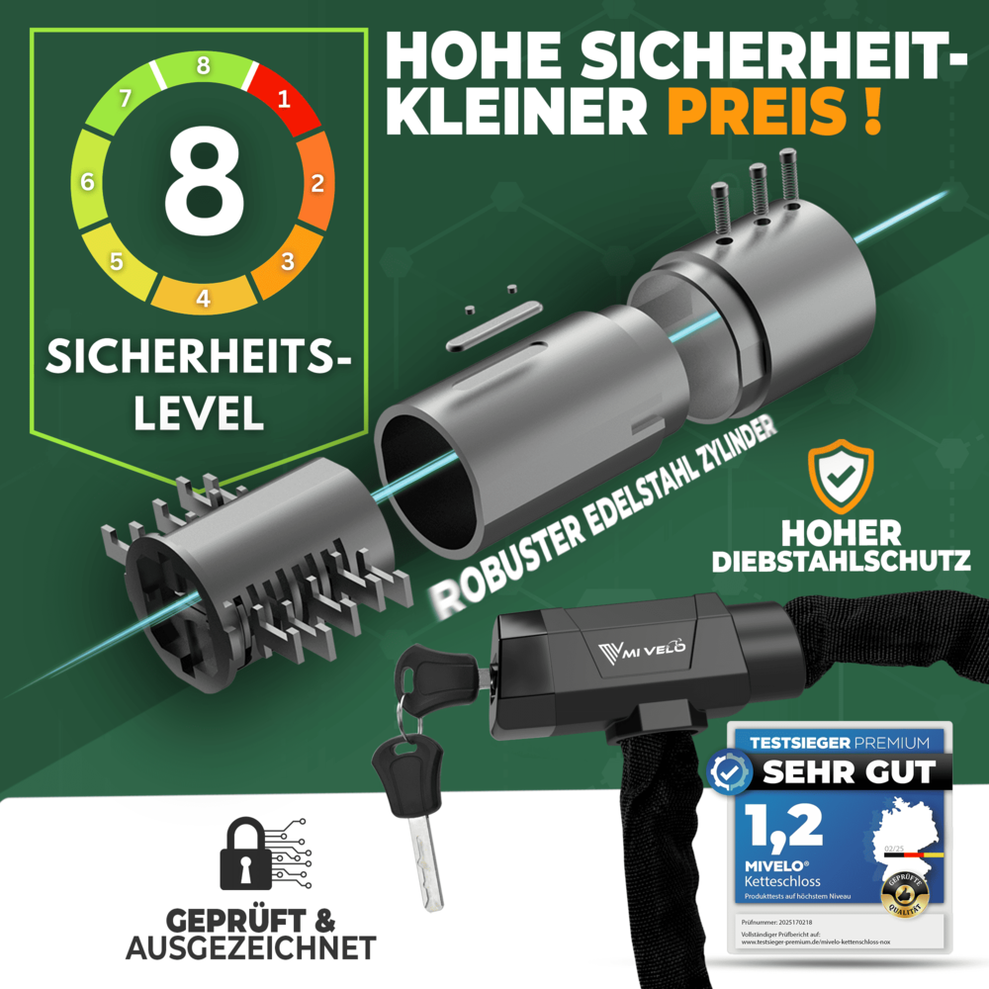 MIVELO Chaîne de vélo - Avec serrure à clé - 90 CM - Acier