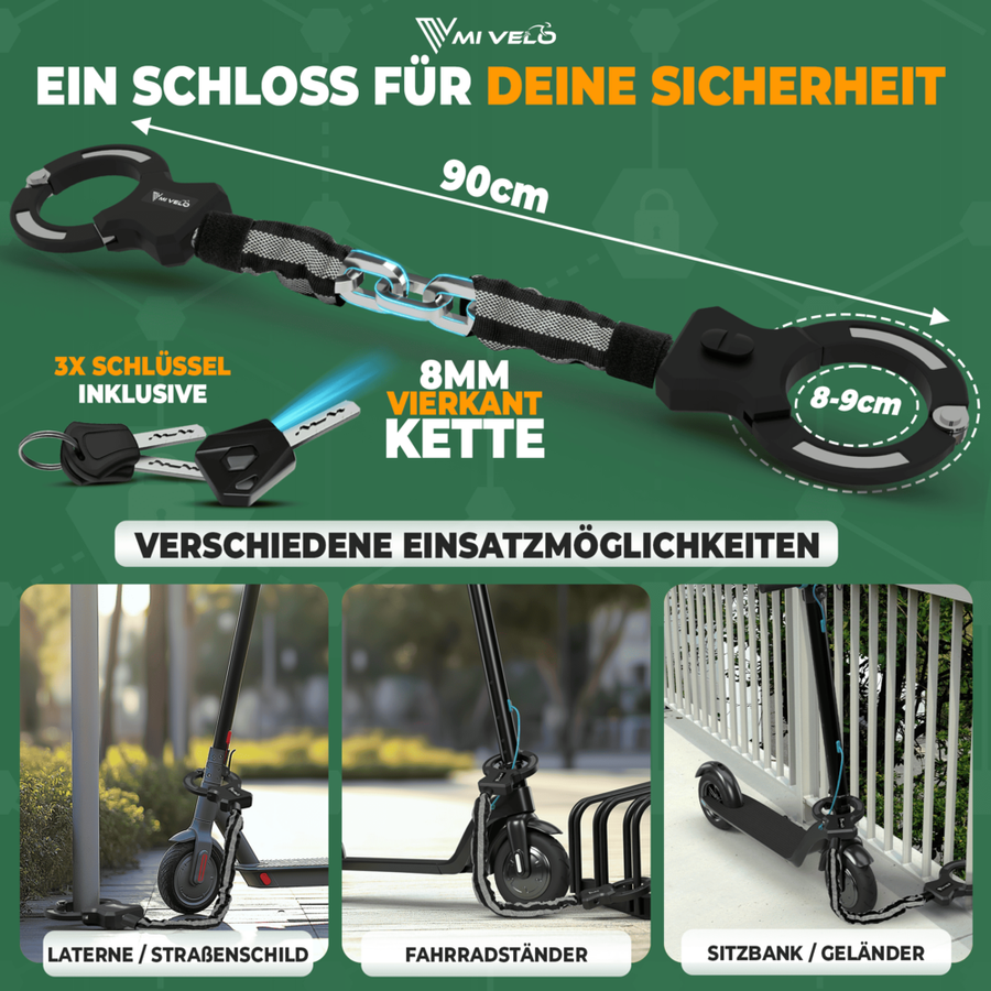 MIVELO Serrure à menottes pour vélos et scooters électriques - Niveau de sécurité 10 - Compacte et très résistante - Noire - 30 x 5 x 2 cm
