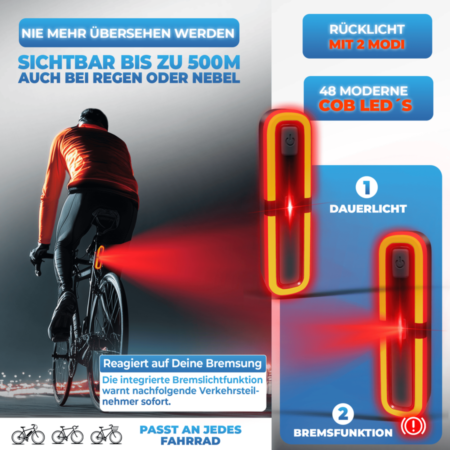 Kit d'éclairage Smart-Ultimate pour vélo - LED - 100 Lux - Feu de freinage - USB - Noir