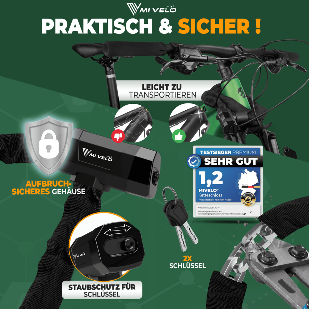 MIVELO Chaîne de vélo - Avec serrure à clé - 90 CM - Acier