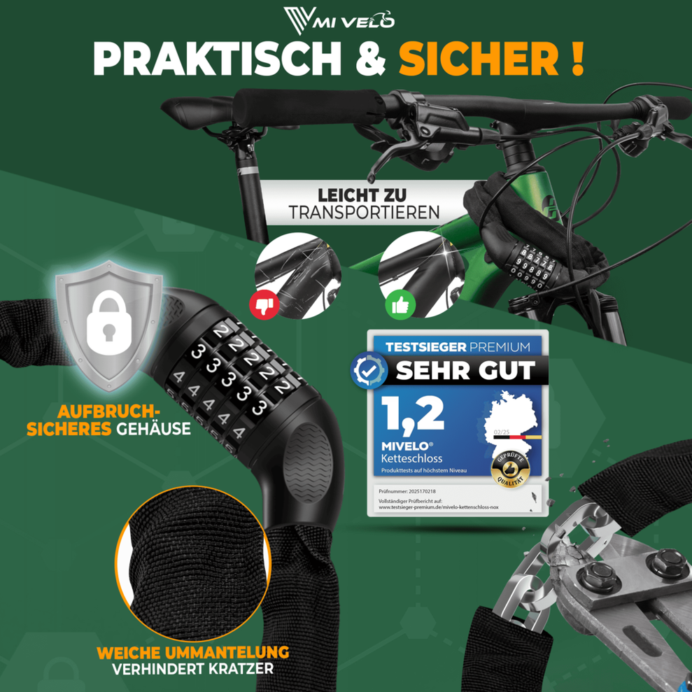 MIVELO Chaîne de vélo avec cadenas - 90 cm - Acier - Noir - Sûre et universelle
