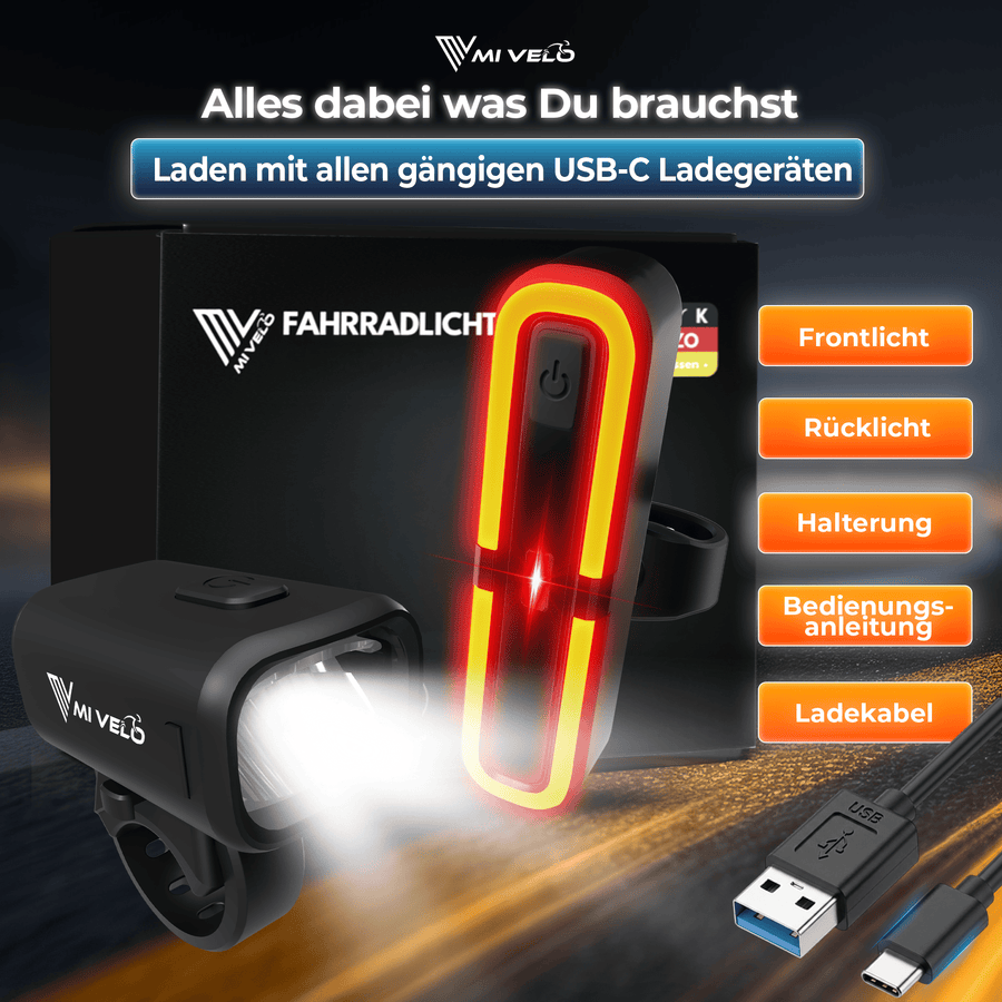 MiVelo Mv-spark bike light set - StVZO - USB C rechargeable - IPX5 waterproof - Spark Ultimate