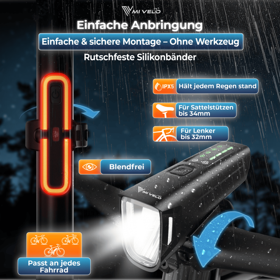 Kit d'éclairage Smart-Ultimate pour vélo - LED - 100 Lux - Feu de freinage - USB - Noir