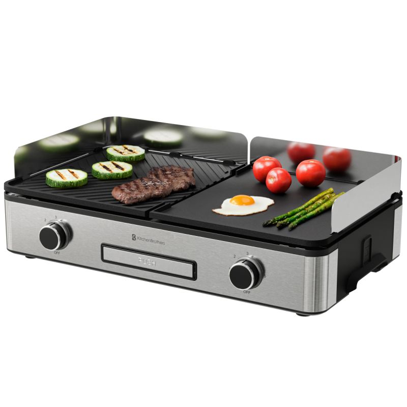 KitchenBrothers Gril électrique - Gril de table double zone - 2400W - acier inoxydable