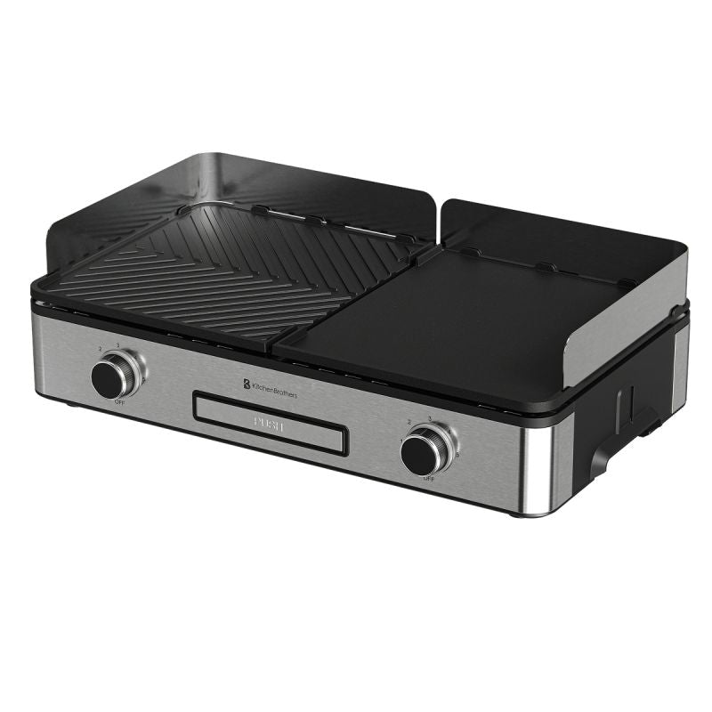 KitchenBrothers Gril électrique - Gril de table double zone - 2400W - acier inoxydable