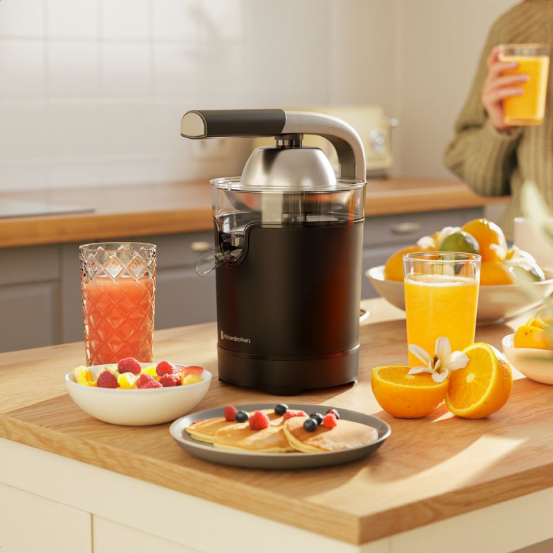 LEBENLANG Presse-orange électrique 600 W - Noir, 20 x 20 x 31 cm, acier inoxydable, bras de levier inclus