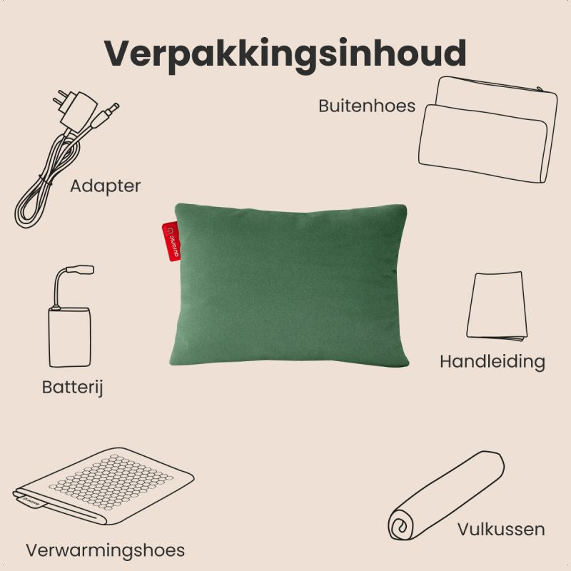 AURONIC Heat Pillow Classic - 45×60 cm - Chaleur infrarouge - 3 niveaux de chaleur - Extra large et doux - Rechargeable - Vert pastel