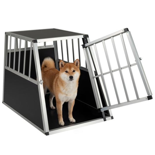 Niche pour chien Coast - Aluminium - 91 x 65 x 69,5 cm - Valise de transport - Cloison - Trapèze - Argent & Noir