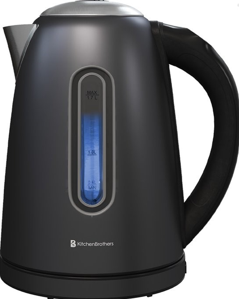 Bouilloire - KitchenBrothers - Avec contrôle de la température - Électrique - Avec filtre à chaux - 1,7L - Noir/RVS