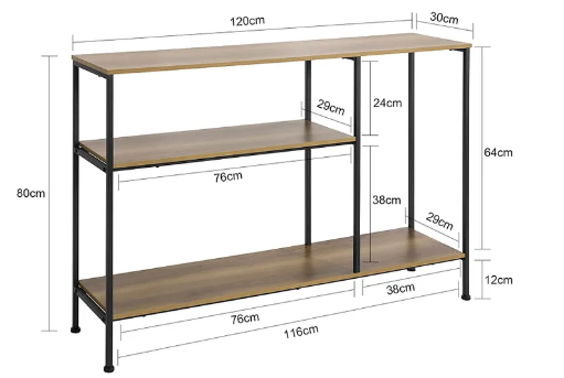 Sobuy Table murale - Avec 3 étagères - Max. 25 kg - Moderne - 120 x 30 x 80 cm
