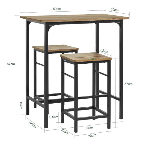 SoBuy Table Bistro - 3 pièces - Table - 2 chaises - Ensemble de table de bar - Table de salle à manger - OGT10-PF