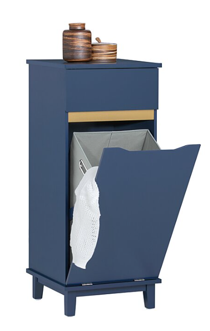 SoBuy Meuble de salle de bain avec 1 tiroir - Incluant 1 panier à linge amovible - 40x40x96 cm - Max. 25Kg - Bleu