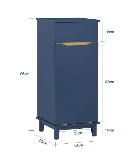 SoBuy Meuble de salle de bain avec 1 tiroir - Incluant 1 panier à linge amovible - 40x40x96 cm - Max. 25Kg - Bleu