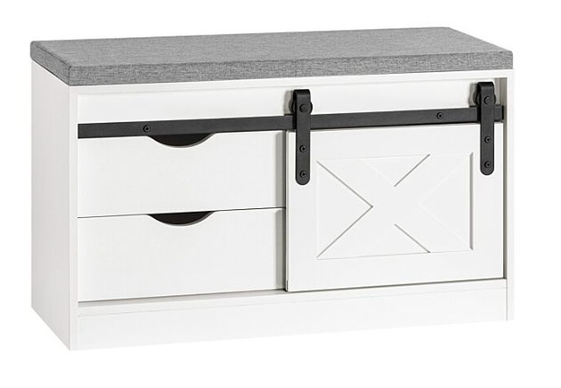 SoBuy Meuble à chaussures avec siège rembourré - 2 tiroirs et 1 porte coulissante - Max. 225 kg - 80 x 30 x 49 cm - Blanc/ Gris