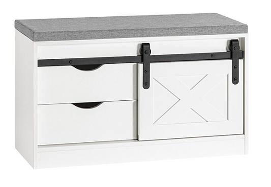 SoBuy Meuble à chaussures avec siège rembourré - 2 tiroirs et 1 porte coulissante - Max. 225 kg - 80 x 30 x 49 cm - Blanc/ Gris