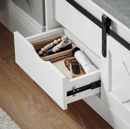 SoBuy Meuble à chaussures avec siège rembourré - 2 tiroirs et 1 porte coulissante - Max. 225 kg - 80 x 30 x 49 cm - Blanc/ Gris