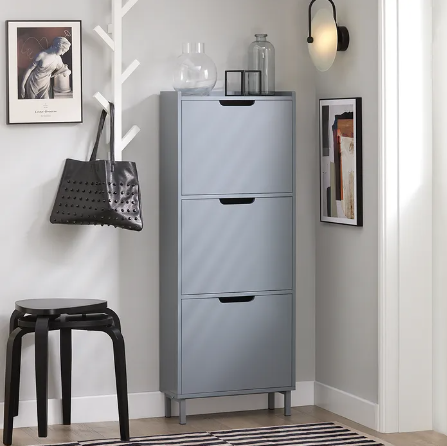 SoBuy Meuble à chaussures - 3 volets - 50 x 19 x 129 cm - Gris