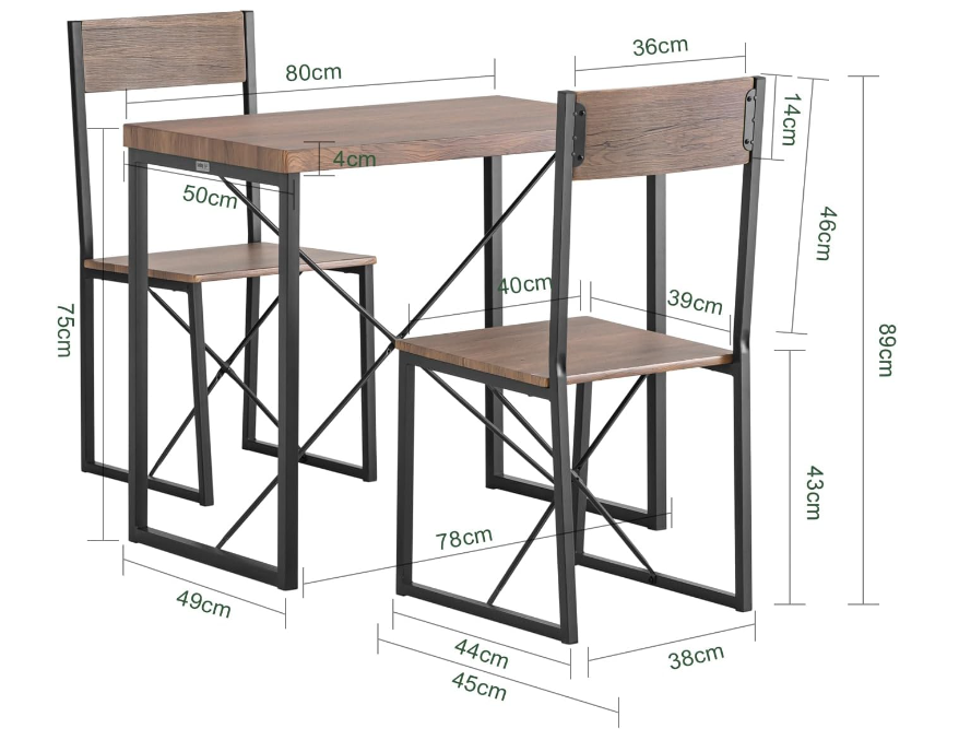 SoBuy Ensemble bistro - 3 pièces - 2 chaises - Table de cuisine - aspect industriel - OGT19-N