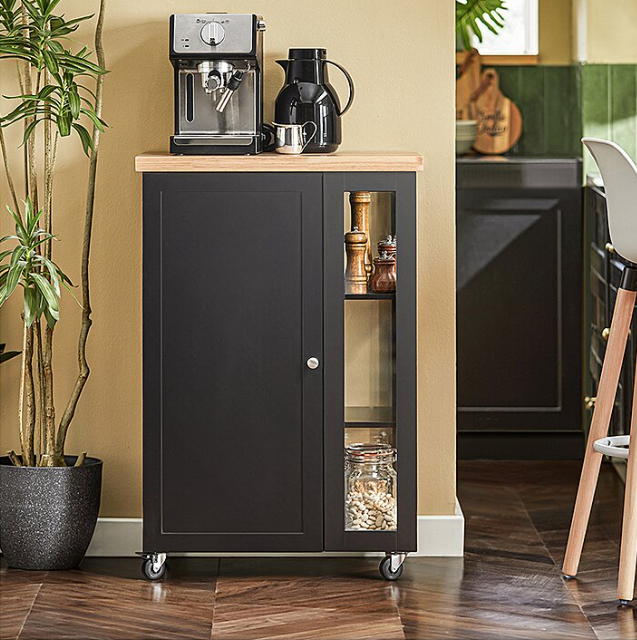SoBuy Chariot de cuisine - 1 porte et 3 étagères - 60x90x40cm - Noir