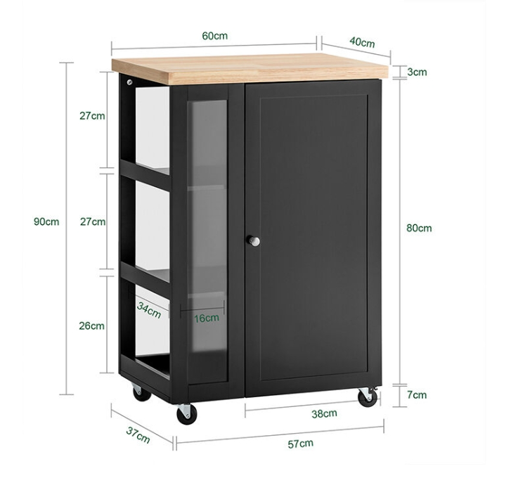 SoBuy Chariot de cuisine - 1 porte et 3 étagères - 60x90x40cm - Noir
