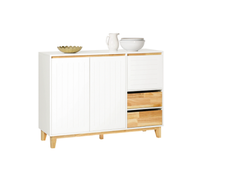 SoBuy Buffet - 2 armoires et 3 tiroirs - Max. 60 kg - 120 x 40 x 90 cm - Blanc / Naturel