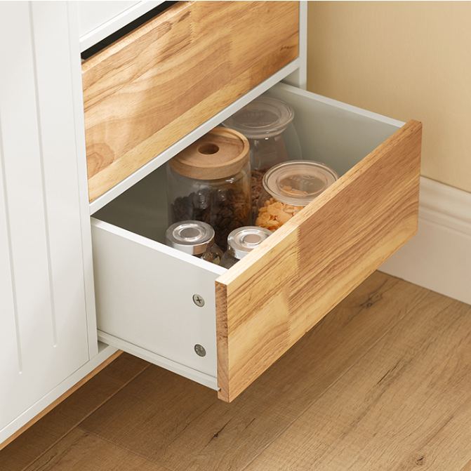SoBuy Buffet - 2 armoires et 3 tiroirs - Max. 60 kg - 120 x 40 x 90 cm - Blanc / Naturel