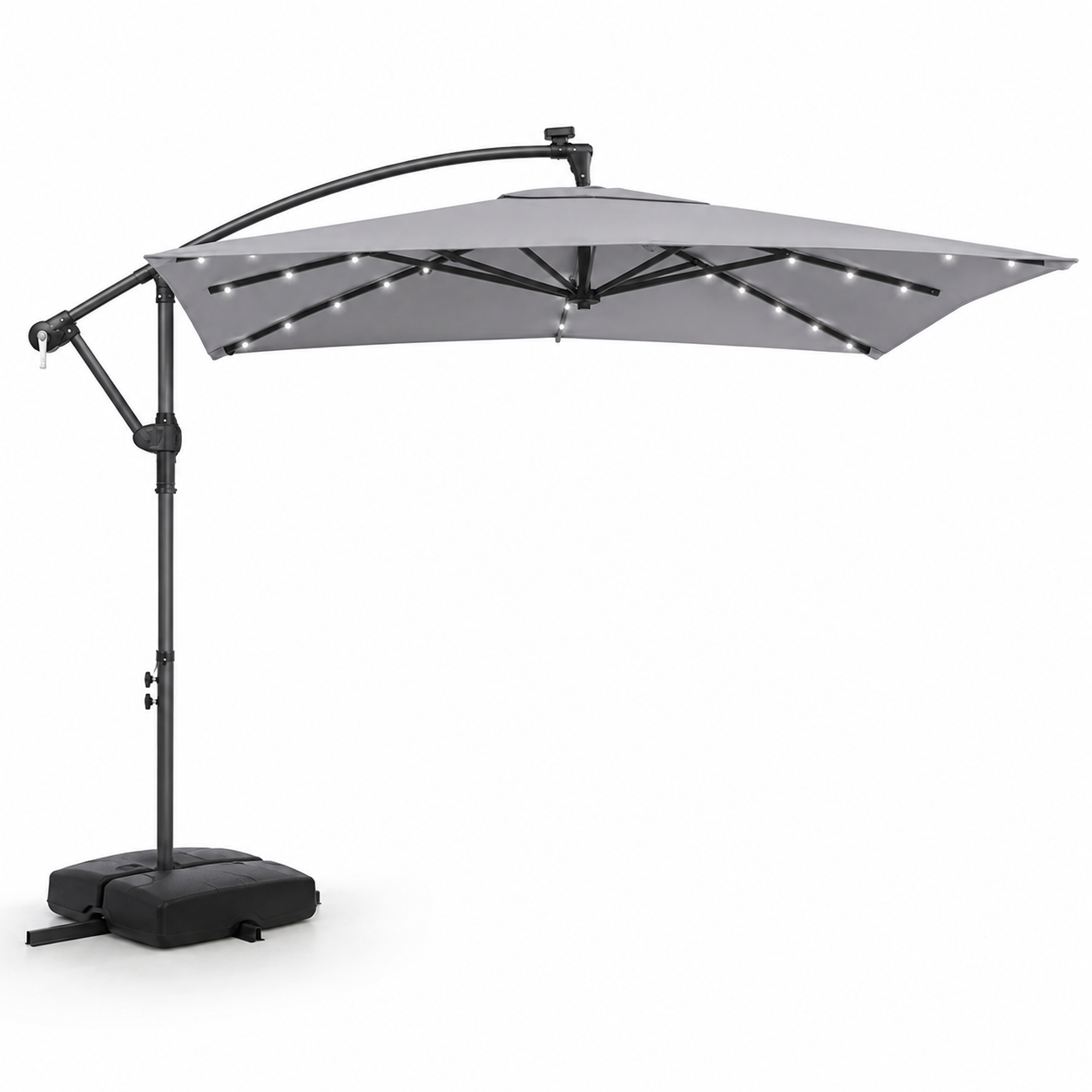 Parasol flottant Coast Grey - Parasol de jardin rotatif à 360° avec LED, pendule et sacs de sable - 250 x 250 x 240 cm