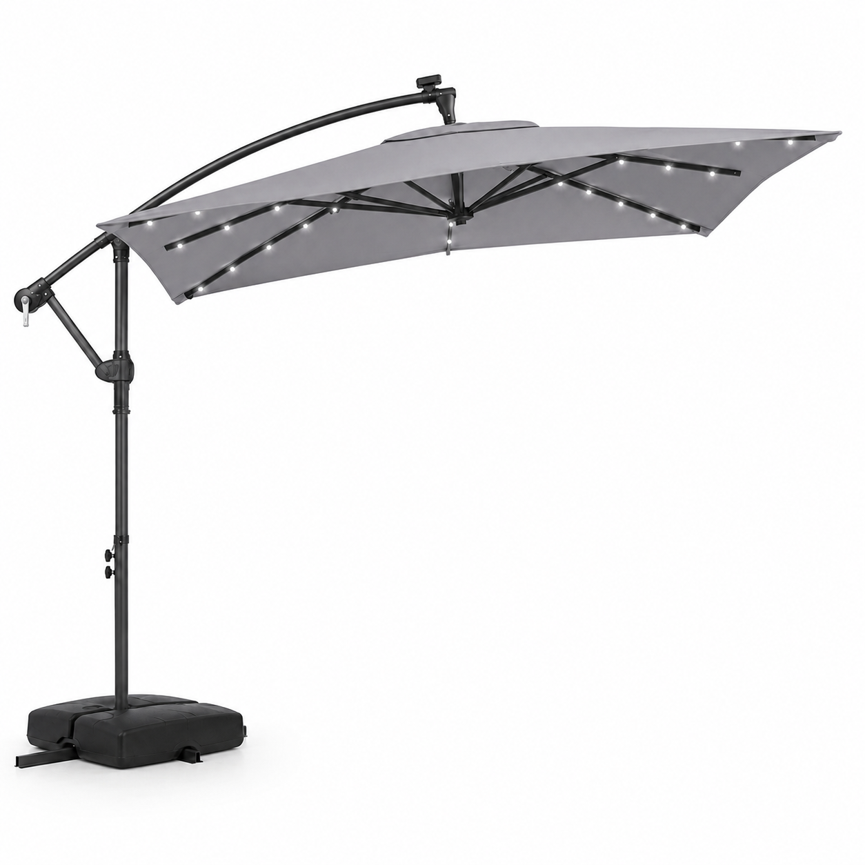 Parasol flottant Coast Grey - Parasol de jardin rotatif à 360° avec LED, pendule et sacs de sable - 250 x 250 x 240 cm
