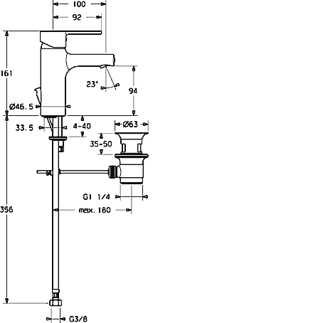 Hansa Hansaronda Robinet de lavabo - monolevier 35 mm - Ø35 mm - chromé, avec garniture d'écoulement - flexibles de raccordement