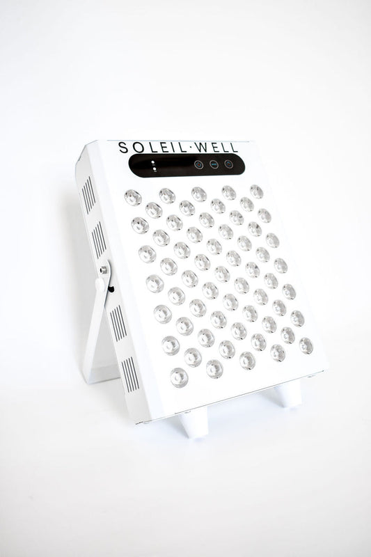 Panneau de luminothérapie rouge Soleil Well - 600W - 4 longueurs d'onde (630/660 nm rouge, 830/850 nm NIR) - 118 LEDs - Portable