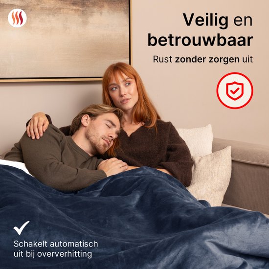 Seranova Couverture électrique XXL - 180x160 cm - Couverture 2 personnes - Couverture chauffante - Double face - Polaire Sherpa - Bleu