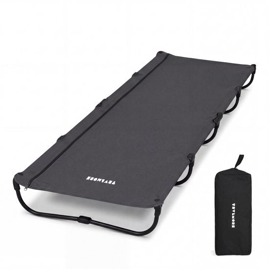 TRVLMORE Lit de Camp pliable - Capacité de charge 120KG - Lit de camping avec sac de transport - Brancard 1 personne - Structure en acier - 193x66x15 cm - Gris