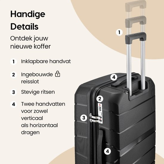SKYCASES Urban Adventurer - Valise de voyage moyenne - Verrouillage par numéro - 44x27x66cm - 78L - Valise de voyage avec verrouillage de valise - Roues pivotantes - Noir V2