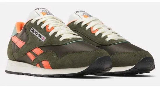 Baskets hommes Reebok Classic Nylon Hunter - Vert avec accents orange - Taille 45