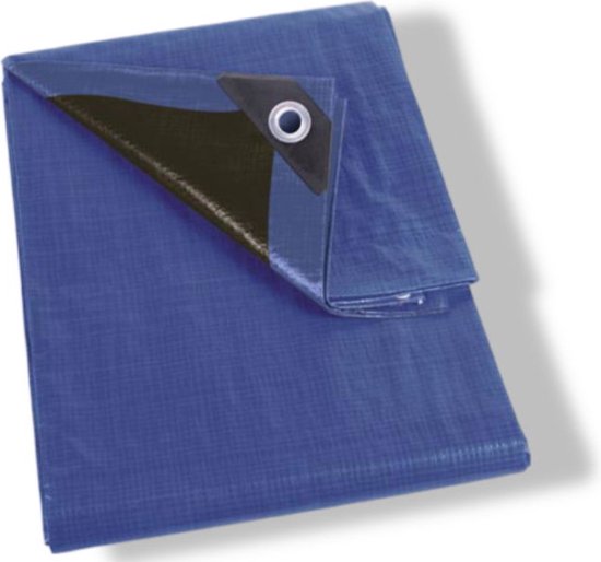 Perel Tarpaulin, ultra-strong, 32 anneaux, coins renforcés, rectangulaire, bleu/noir, 180 g/m², 6 x 10 m
