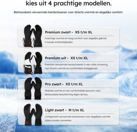 Gants chauffants - Light XL - 3 réglages - Gants électriques - Résistant à l'eau et au vent - Gants chauffants rechargeables - Noir - Saaf Comfort