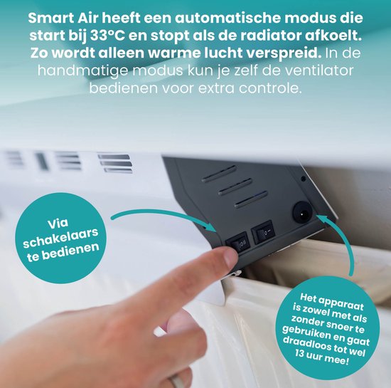 Ventilateur de radiateur - SmartAir - Répartiteur d'air chaud - Universel - Économe en énergie - Sans fil - Blanc