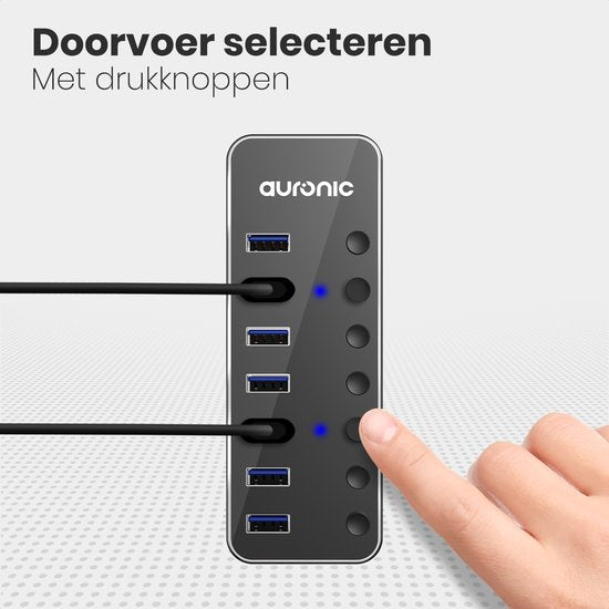 Auronic USB Hub 3.0 - Répartiteur USB avec 7 ports - avec alimentation - 5 GBP - Indication Led - Noir