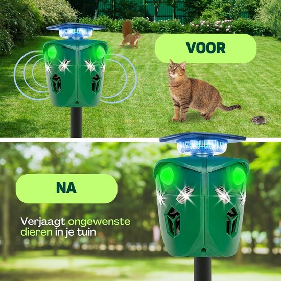 Répulsif Vulpes Goods® - Répulsif à ultrasons pour chats alimenté par énergie solaire - Effraie les chats - Répulsif pour martres - Répulsif pour animaux - Étanche et protection à 360° - Répulsif pour animaux nuisibles - Version PRO