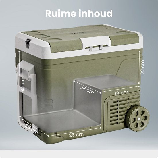 Auronic Electric Cool Box - Compresseur - 2 Zones - 45L - 12/24V et 240V - Réfrigération et congélation - Réfrigérateur de camping - Frigobox Auto - Avec roues et poignée - Vert