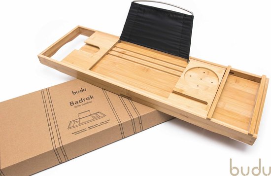 Budu Planche de bain en bambou - Planche de bain en bois - Planche de bain pour le bain - Réglable / Extensible - Support de bain - Support de bain en bambou - 70-105 cm