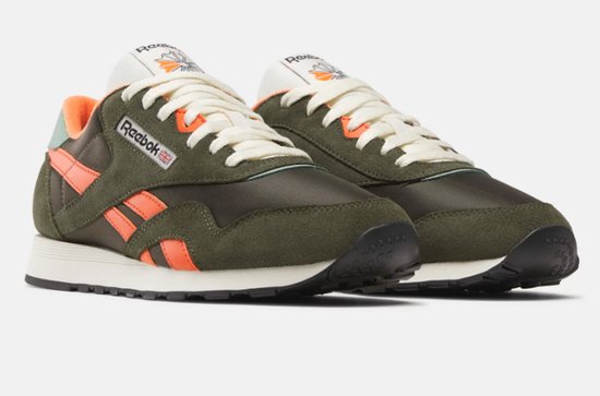 Baskets hommes Reebok Classic Nylon Hunter - Vert avec accents orange - Taille 45