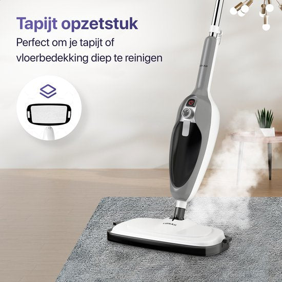 LUMAN 12 en 1 Nettoyeur à vapeur et sèche-mains - Nettoyeur de tapis - Nettoyeur de taches - Avec 10 accessoires et 3 chiffons en microfibre - Nettoie le sol, le canapé, la salle de bain et le tapis - Gris