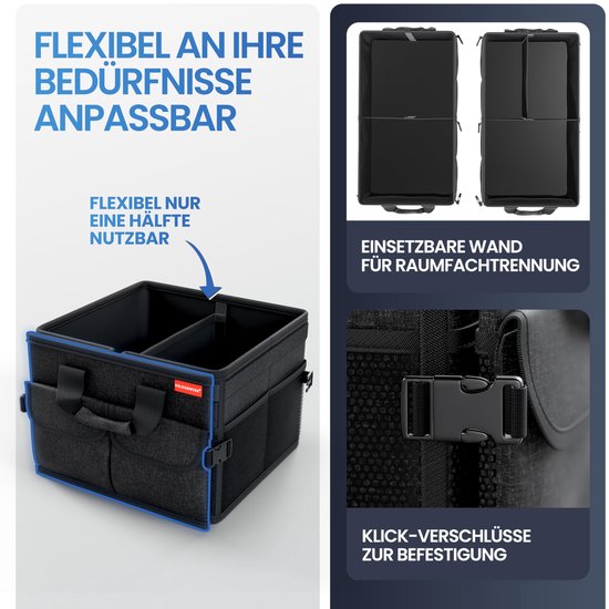 HELDENWERK Organisateur de bottes premium avec couvercle, robuste et antidérapant - Sac à bottes pliable, grand avec double fond - Boîte de coffre, boîte d'organisation de bottes
