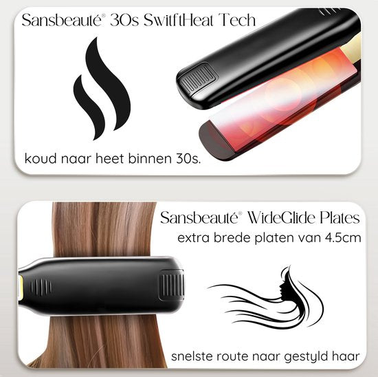 Sansbeauté® Professional Straightener - 2 in 1 - Curling tongs - Straighteners - Hair Straightener - Fast Warm-up - 80℃ to 230℃ - Straightening & Curling - ION technology